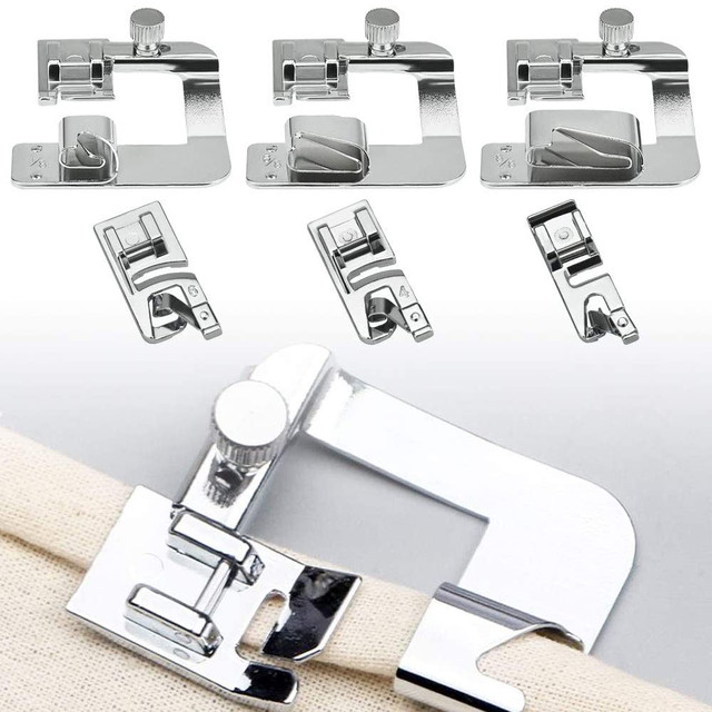 6PCS Sewing Machine Presser Foot Kit 3 Sizes Narrow Rolled Hem Foot with  Adjustable Wide Hemmer Press Foot Household Sewing Foot - AliExpress